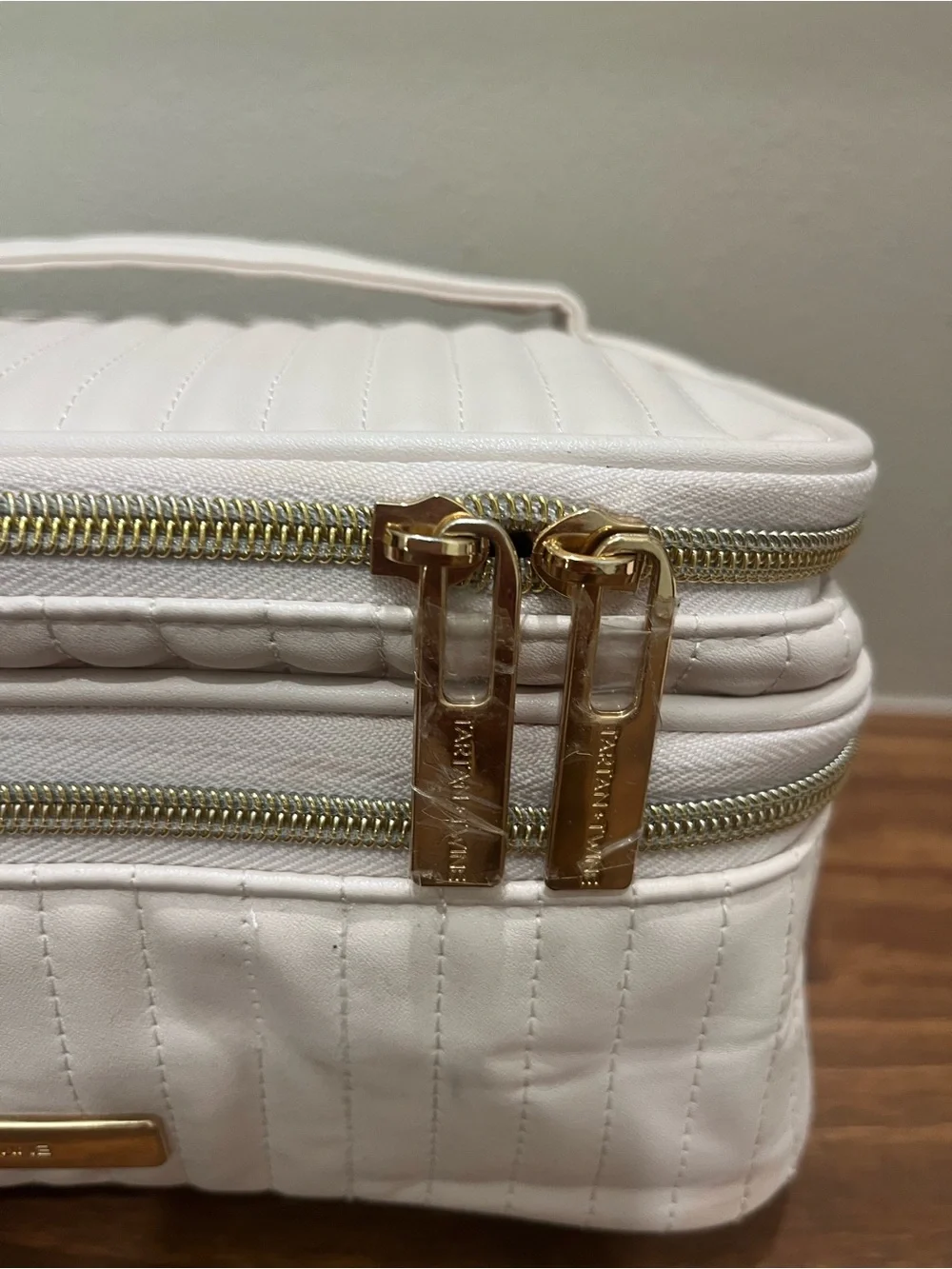 $98 TARTAN + Twine Cream Quilted Cosmetic & Toiletry Travel Case w/Tassel Zipper